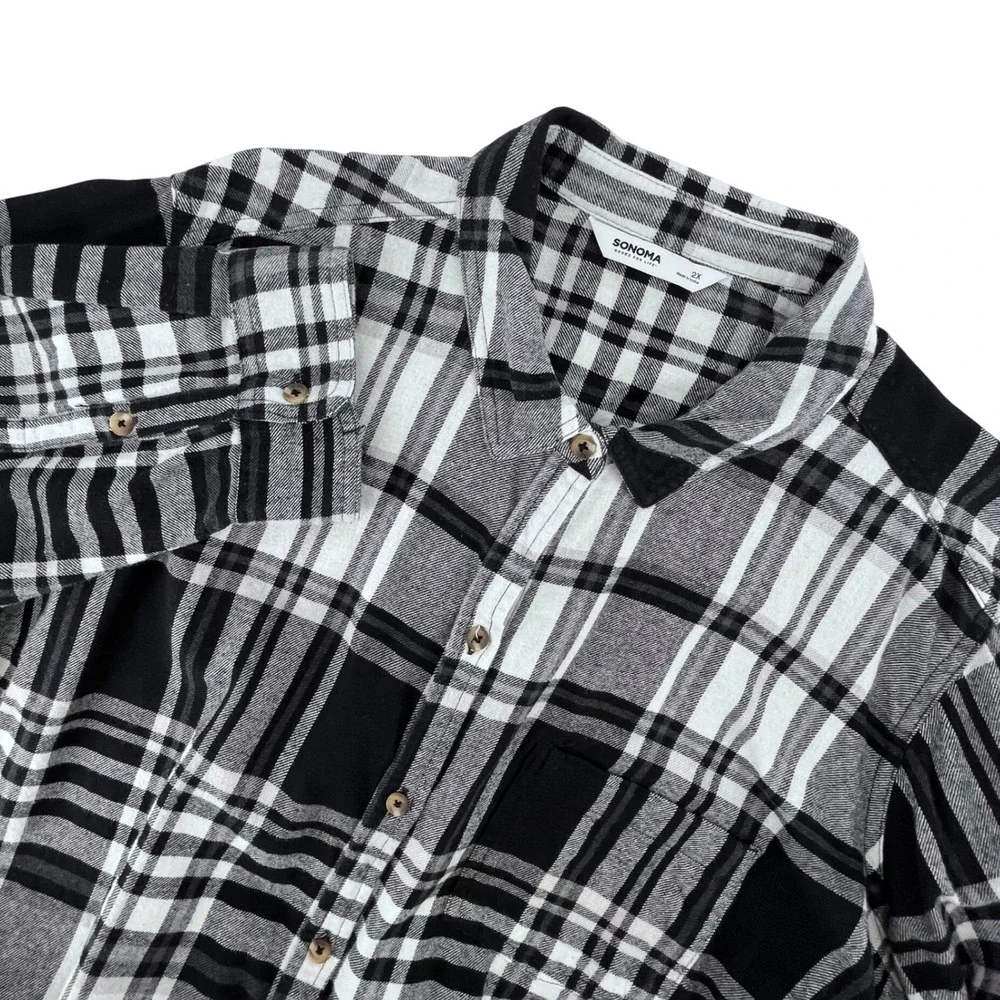 Sonoma Black White Plaid Flannel Shirt Womens 2X Fall Casual Classic Cabincore - Picture 1 of 11